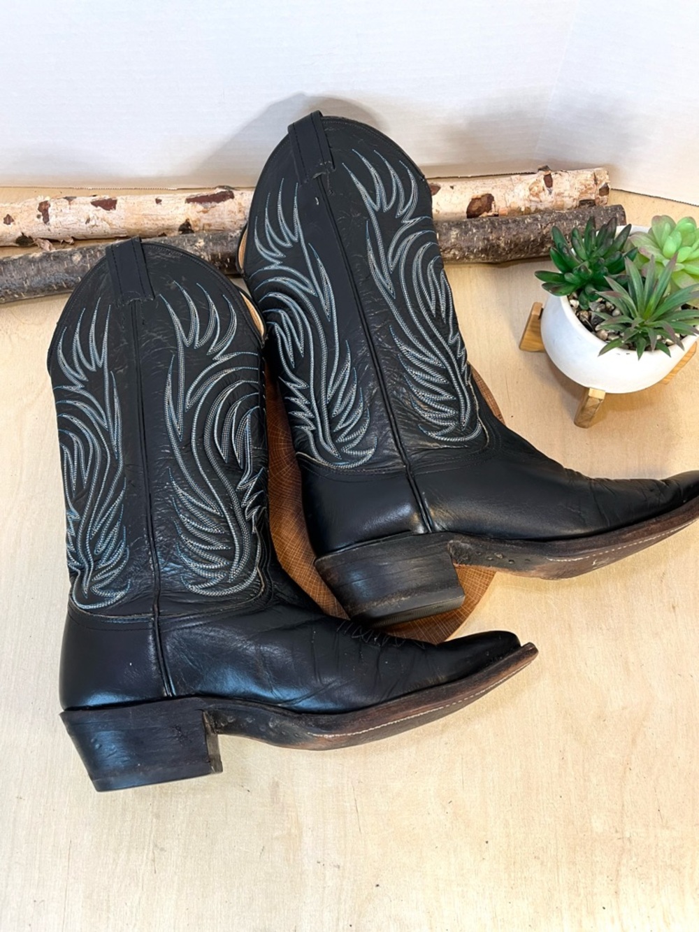 Vintage Nocona Black Western Boots Men’s 7.5D Snip Toe USA